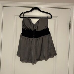 Gray and Black Strapless Top